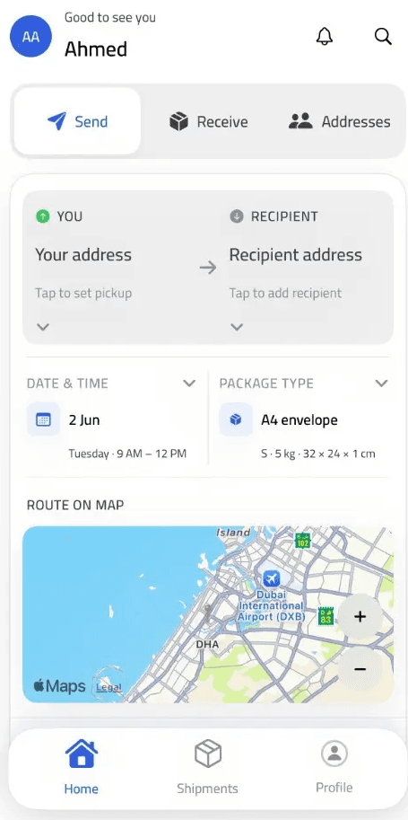 LinkEx iOS app — send, compare couriers, and track shipments